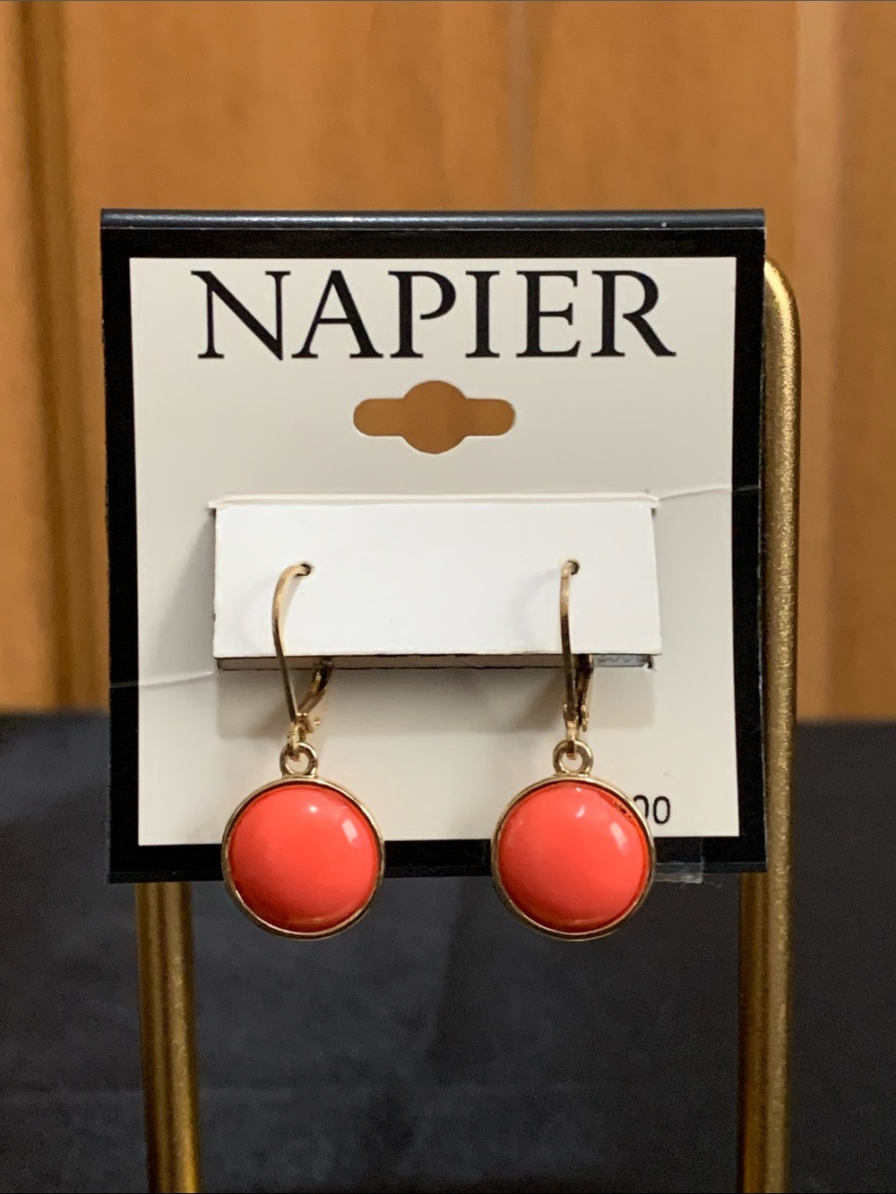 NWT Napier gold tone coral stone earrings